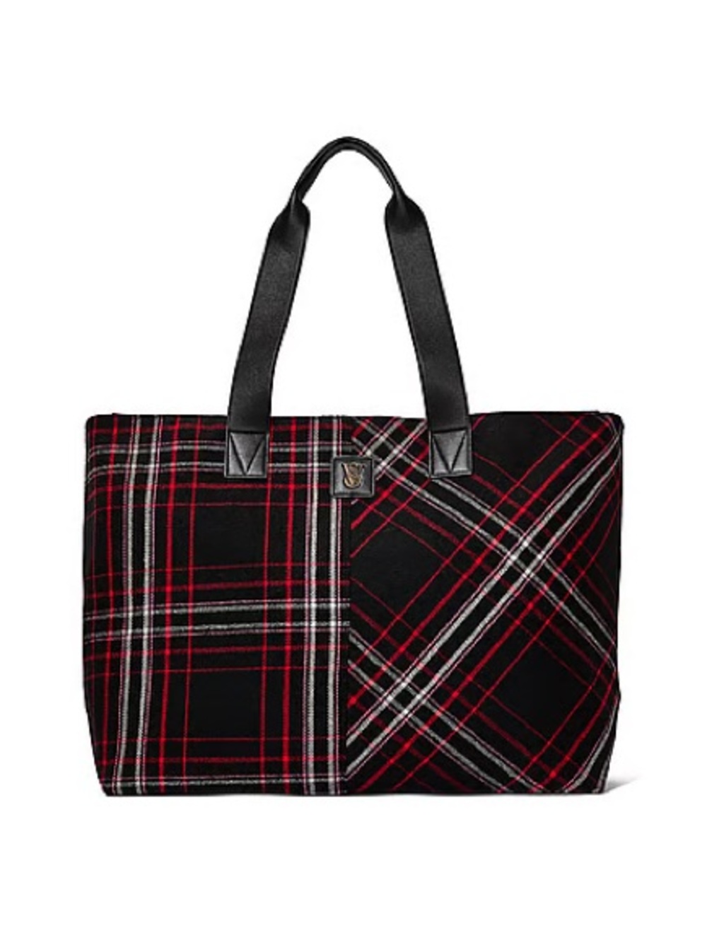 Victoria Secret Black & Red Plaid Tote Bag